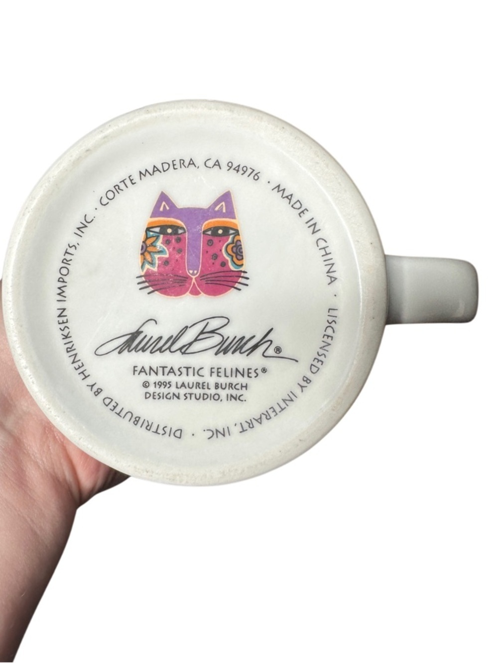 Laurel Burch White Mug with Purple and Pink Cat Motif - Picture 4 of 4